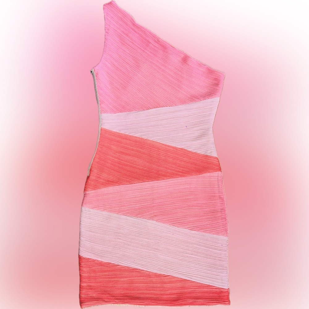 EUC BCBG Maxazria SZ M single shoulder A-line dress, bust 33”-38”/waist 28”-32” - Picture 2 of 3